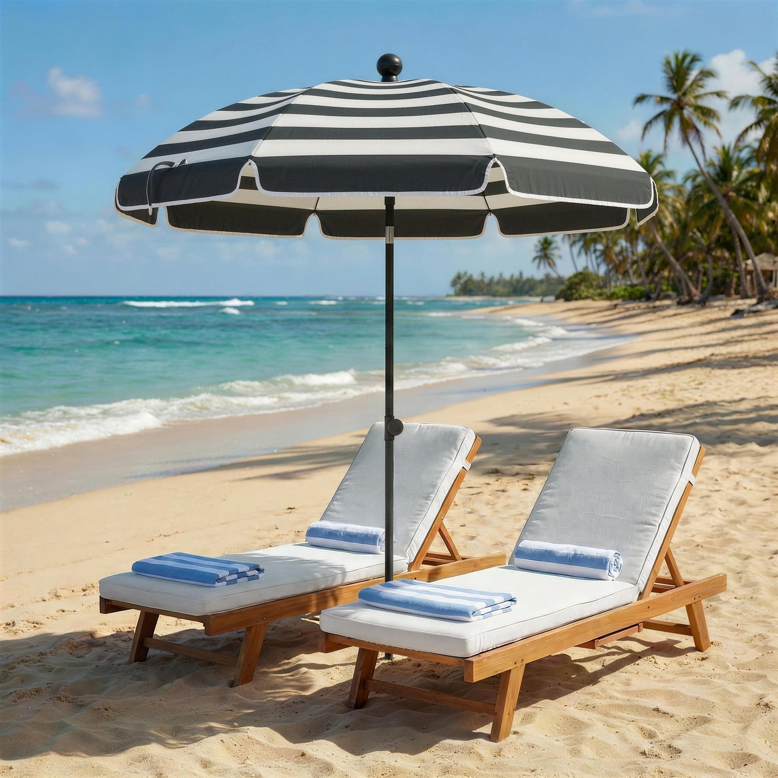 1.8 M Beach Umbrella Parasol With Sand Anchor, Tilt | Grey & White