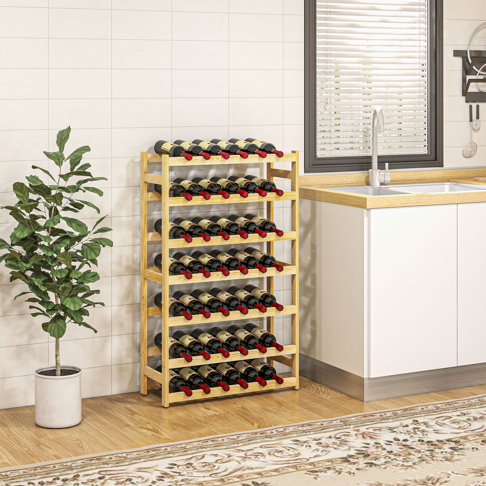 Wooden Wine Rack, 42 Bottles, 7 Tiers