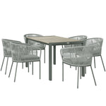 6 Seater Rattan Dining Set, Acacia Wood Top, Grey