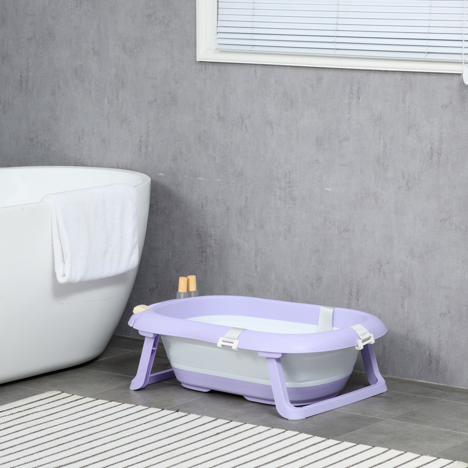 Foldable Baby Bathtub W/ Non-slip Support Legs, Cushion Pad | Purple