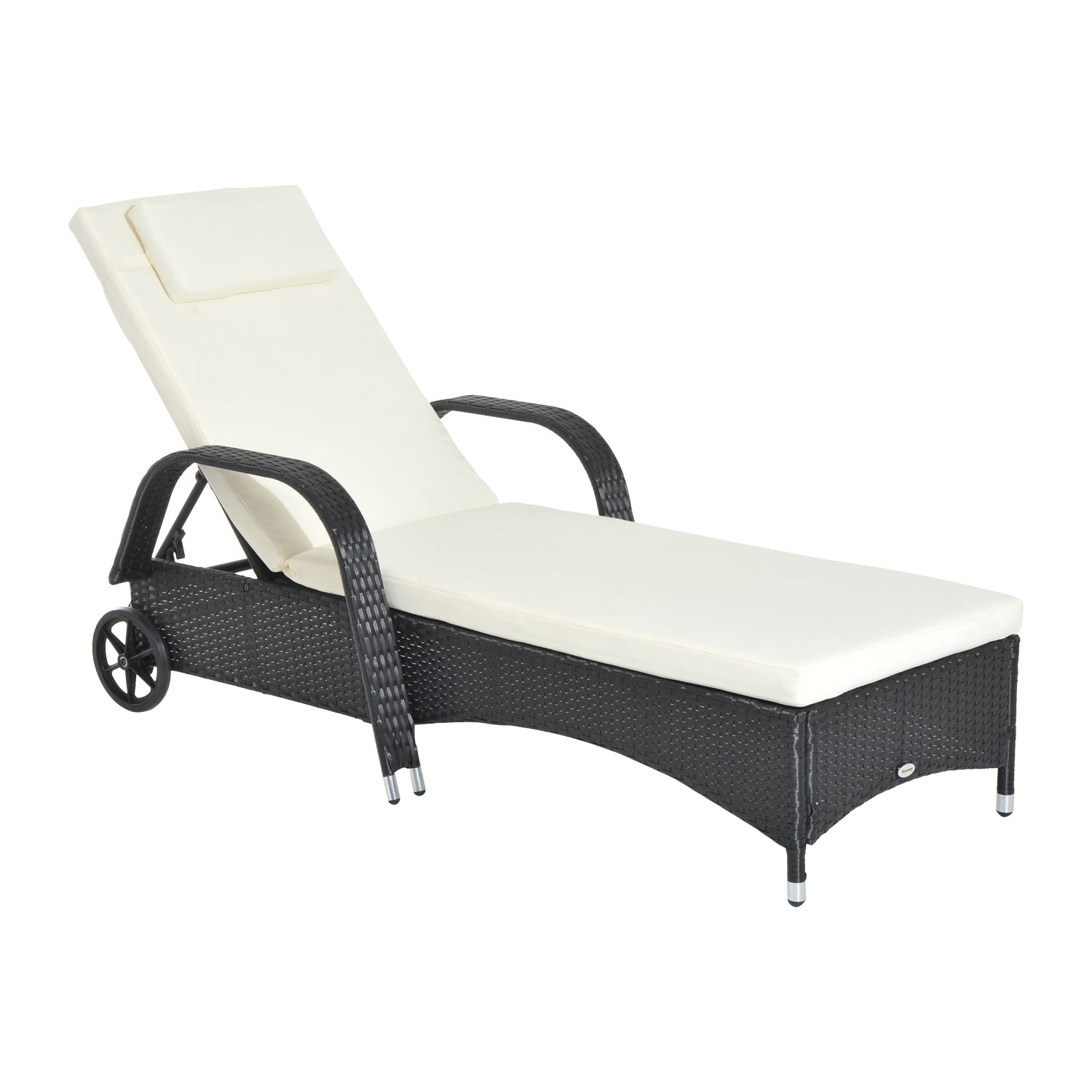 Adjustable Rattan Sun Lounger W/ Cushion | Black