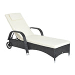 Adjustable Rattan Sun Lounger W/ Cushion | Black