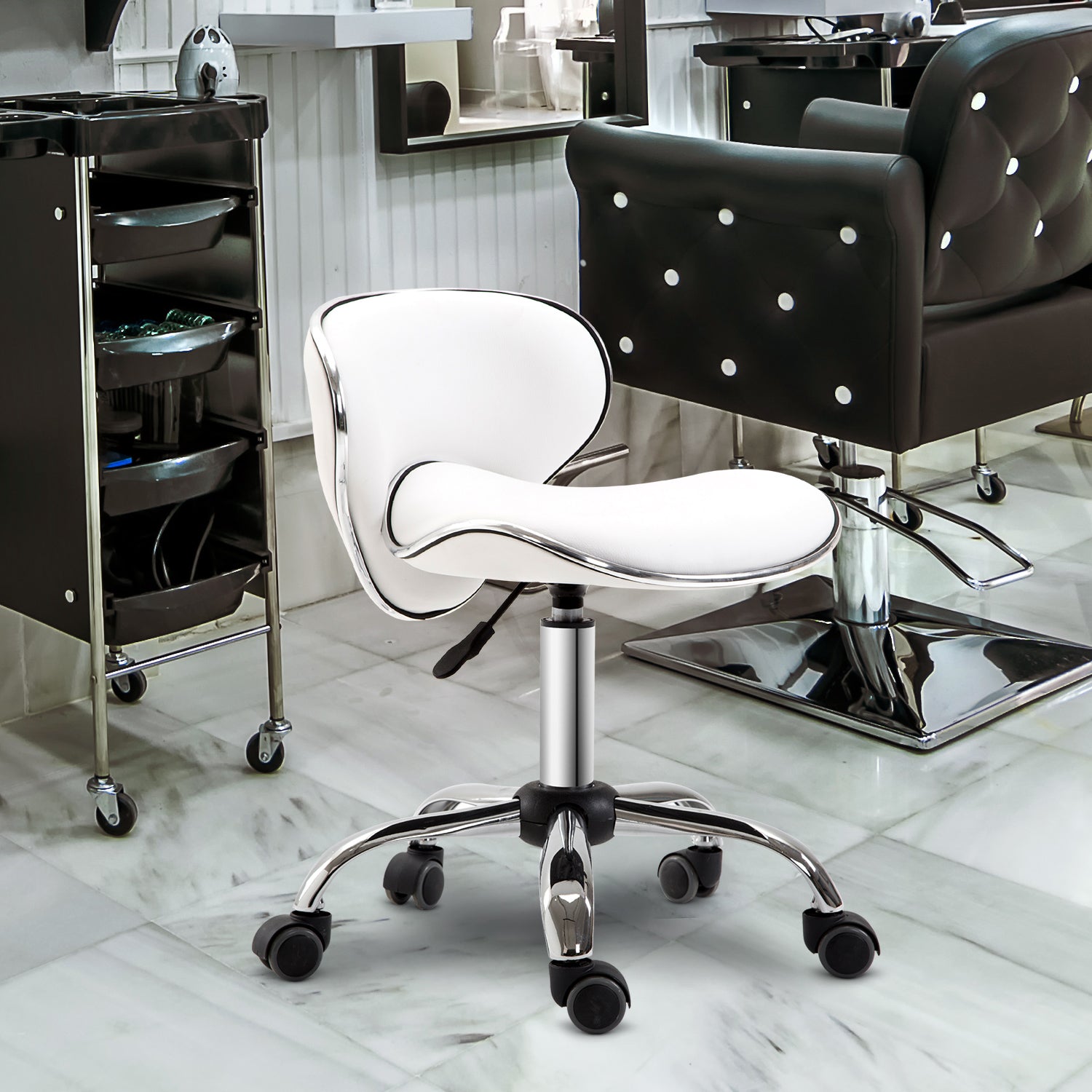 Office Chair Beauty Salon Rolling Technician Stool Chair | One Size | White