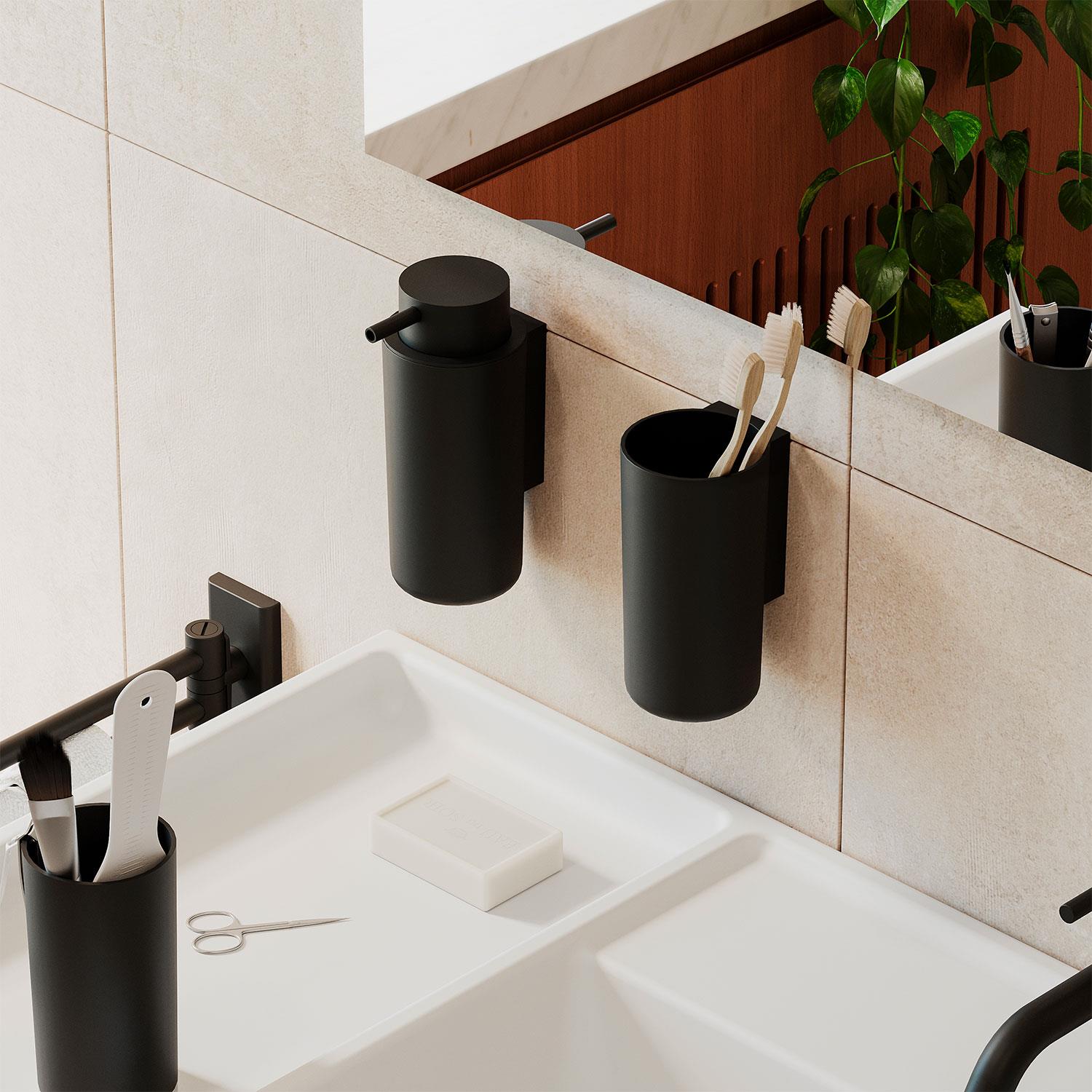 Soap Dispenser, 200ml, Self-adhesive, Matt Black, Next Collection