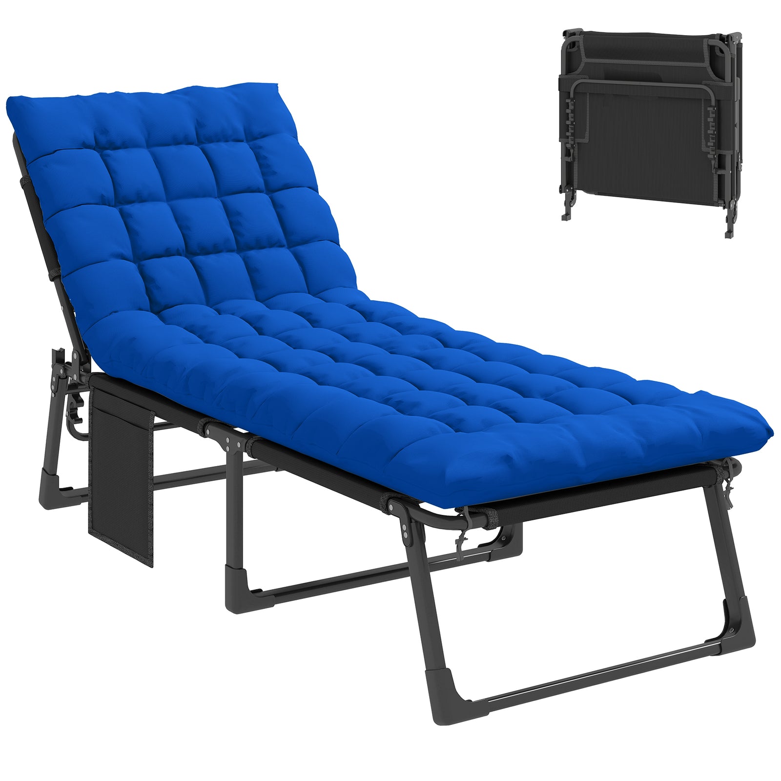 Folding Sun Lounger, Oversized Camping Bed | Set of 1 | Blue