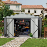 10x12ft Metal Garden Shed Outdoor Metal Storage Shed With Lockable Door