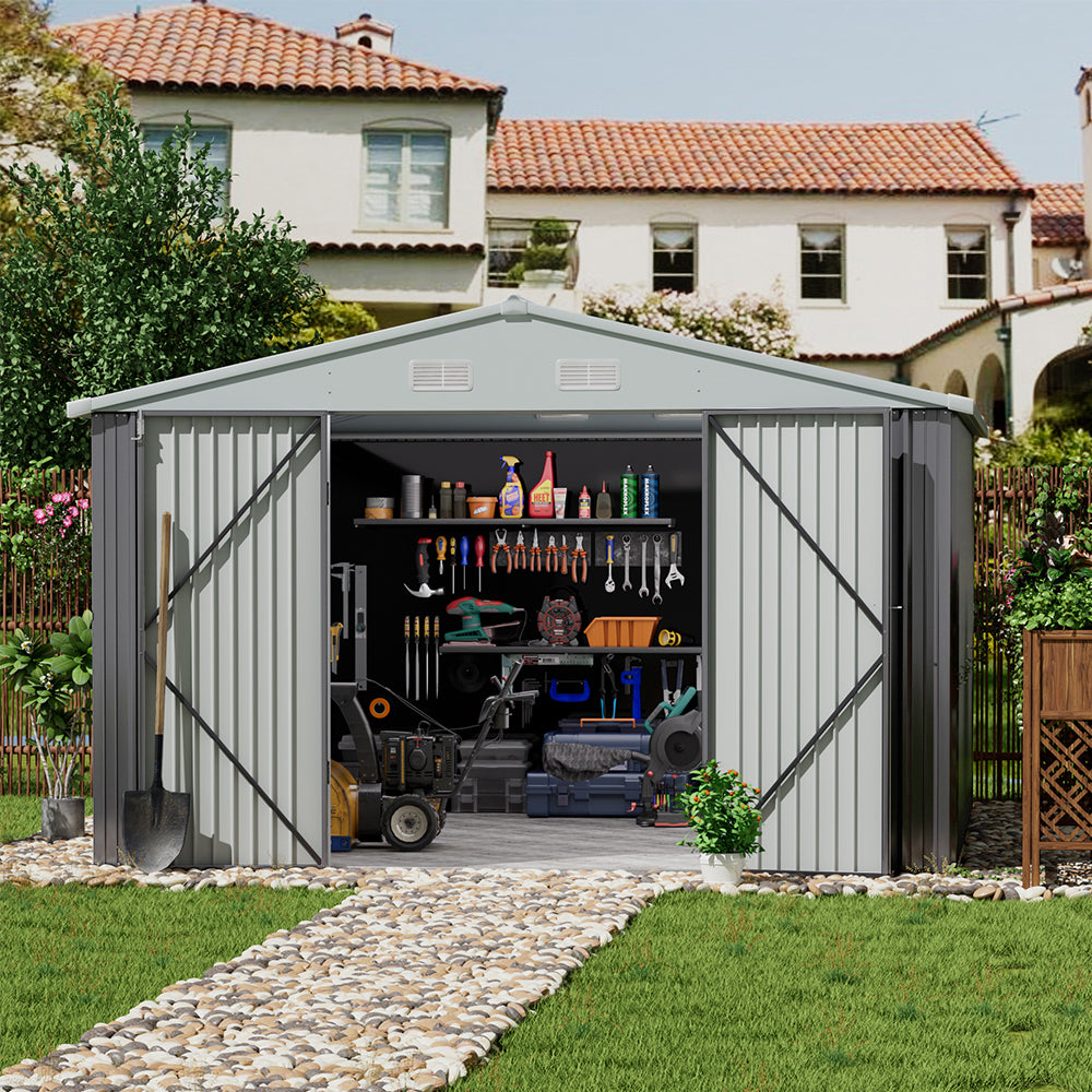 10x12ft Metal Garden Shed Outdoor Metal Storage Shed With Lockable Door