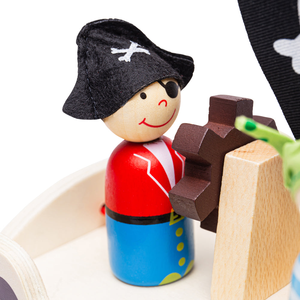 Bigjigs Toys Wooden Mini Pirate Ship Playset, Includes 10 Play Pieces