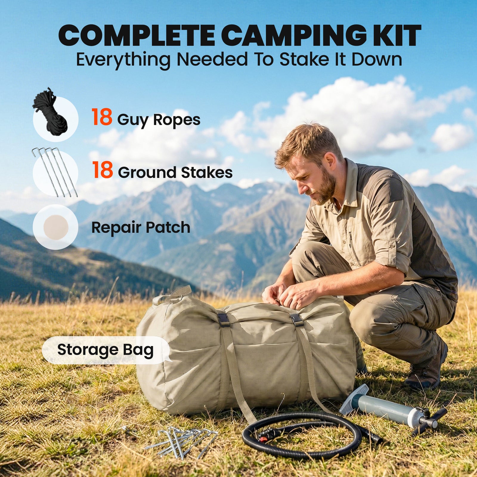 Outsunny Inflatable Tents 4 Season For 6-8 Person Khaki
