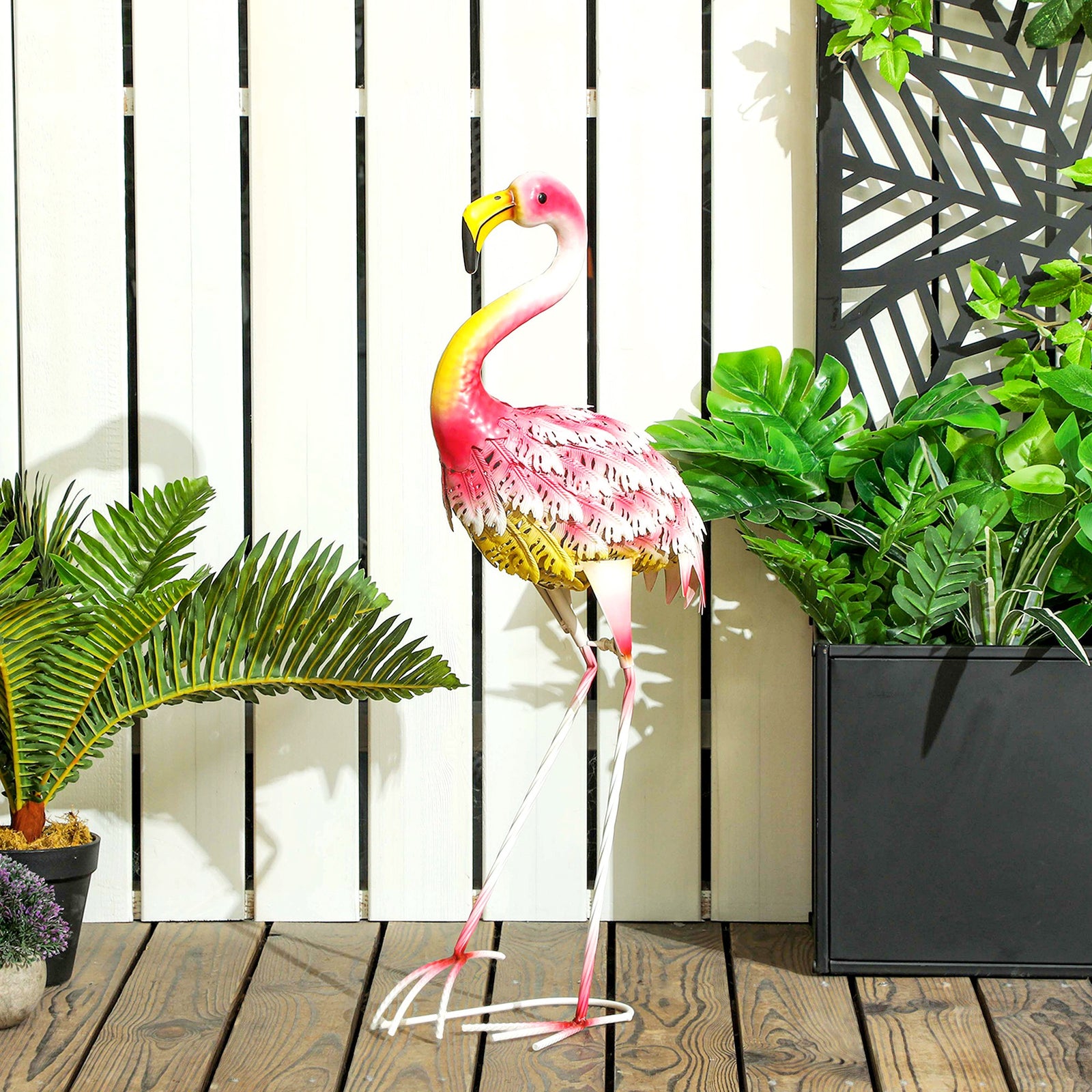 Pink Flamingo Metal Garden Statue