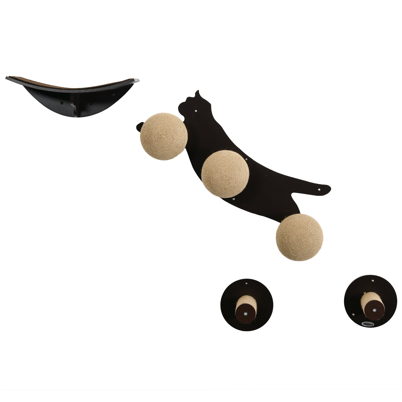 Cat Wall Furniture W/ Curved Platforms, Scratching Posts - Brown