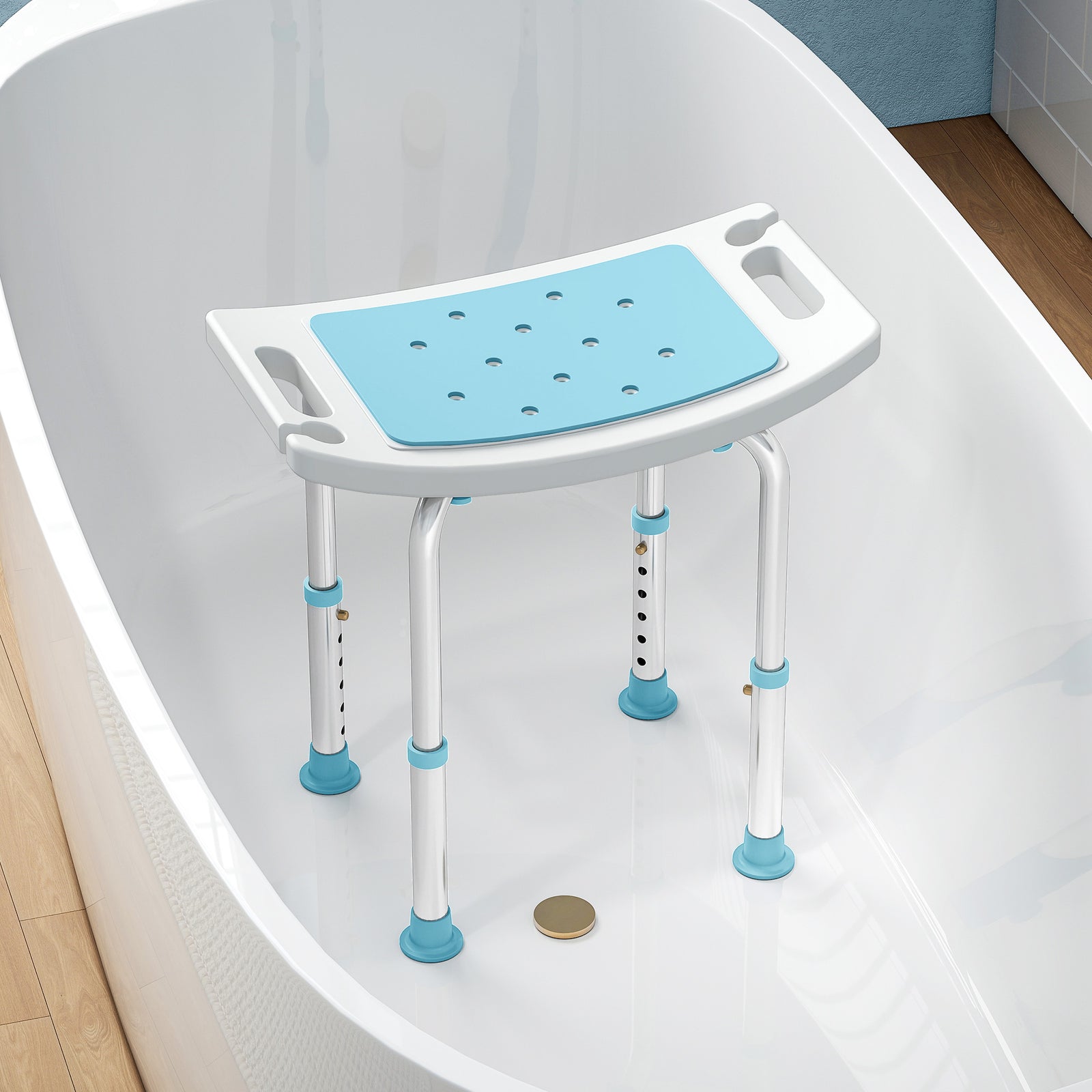 Adjust Aluminium Bath Stool Shower Non-slip W/ Shower Hole | Turquoise