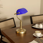 Banker's Table Lamp W/ Antique Bronze Tone Base | One Size | Blue