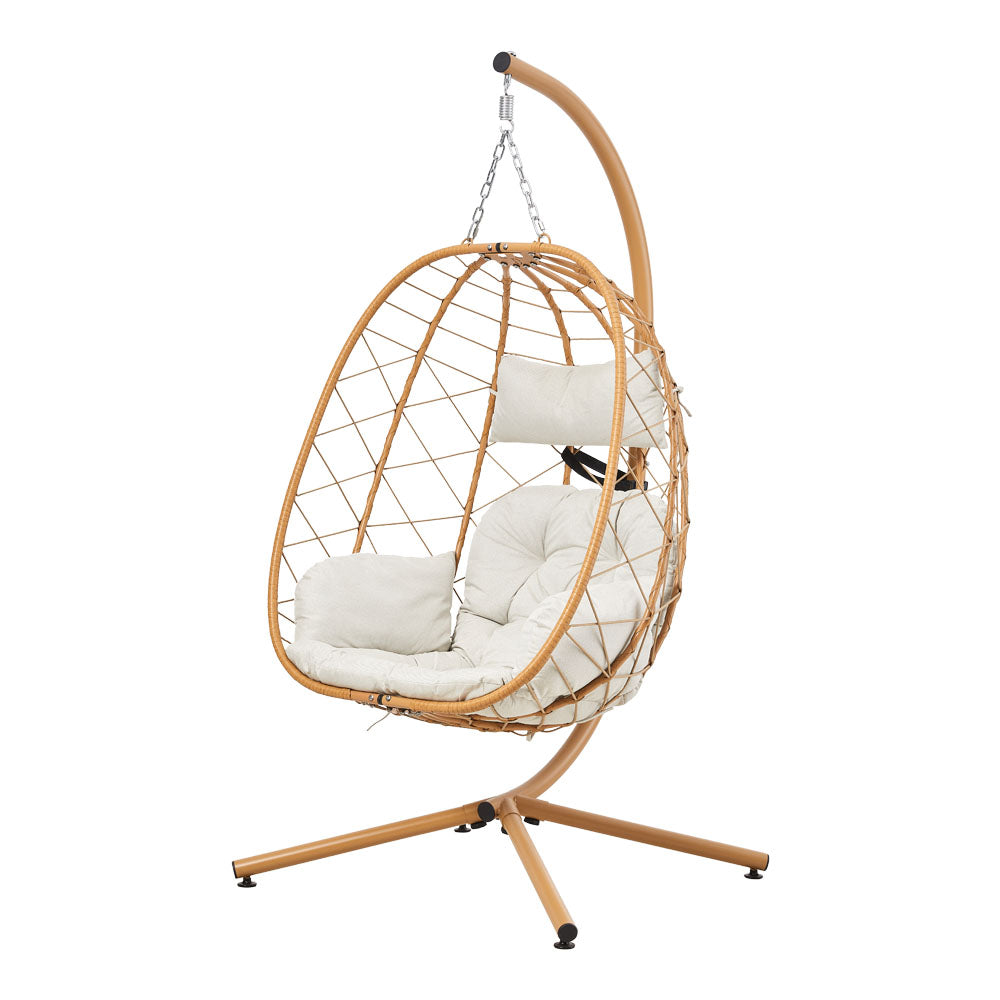 Egg-shaped Hanging Chair With Soft Cushion & Headrest | One Size | Gold