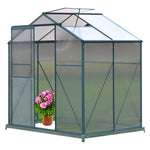 Polycarbonate Greenhouse With Base – Aluminum Frame Walk-in Greenhouse With Sliding Door & Ventilation Window For Plants & Flowers, Green, 4 x 6ft