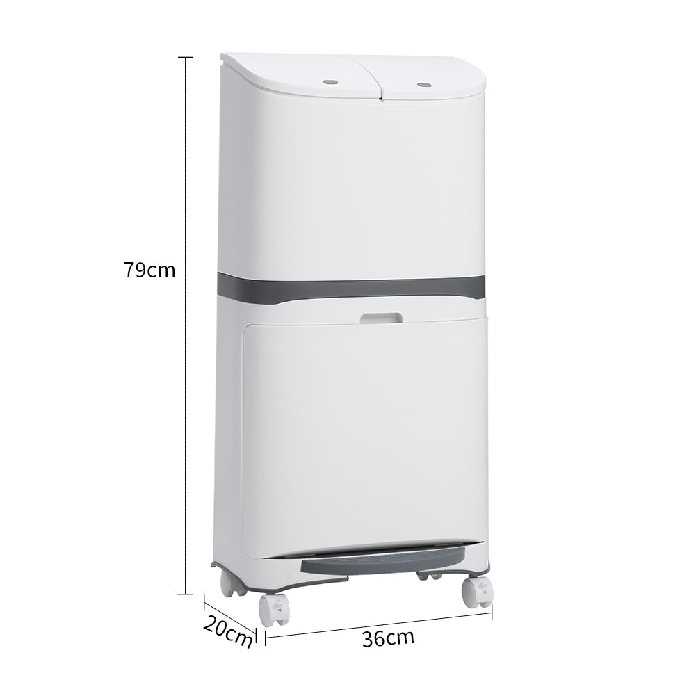 48l Double-layer Step-on Rubbish Bin With Odour Seal And Removable Liner, White