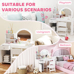Girls Dressing Table With 2-colour Led Mirror And Stool | White