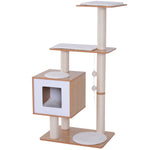 Wood Cat Tree Tower Scratching Post Kitten Activity Centre W/ Cushion