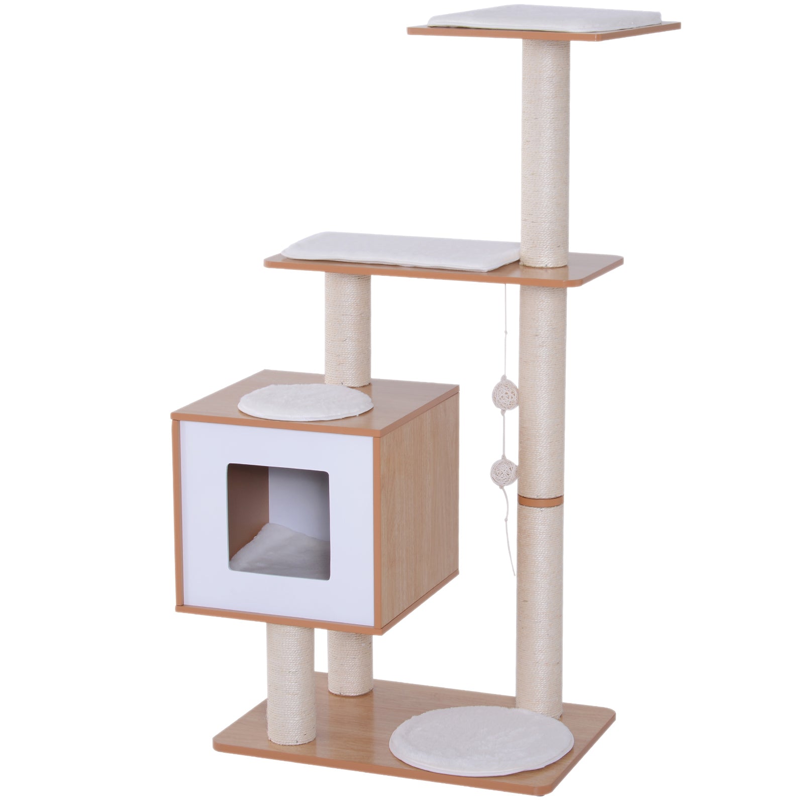 Wood Cat Tree Tower Scratching Post Kitten Activity Centre W/ Cushion