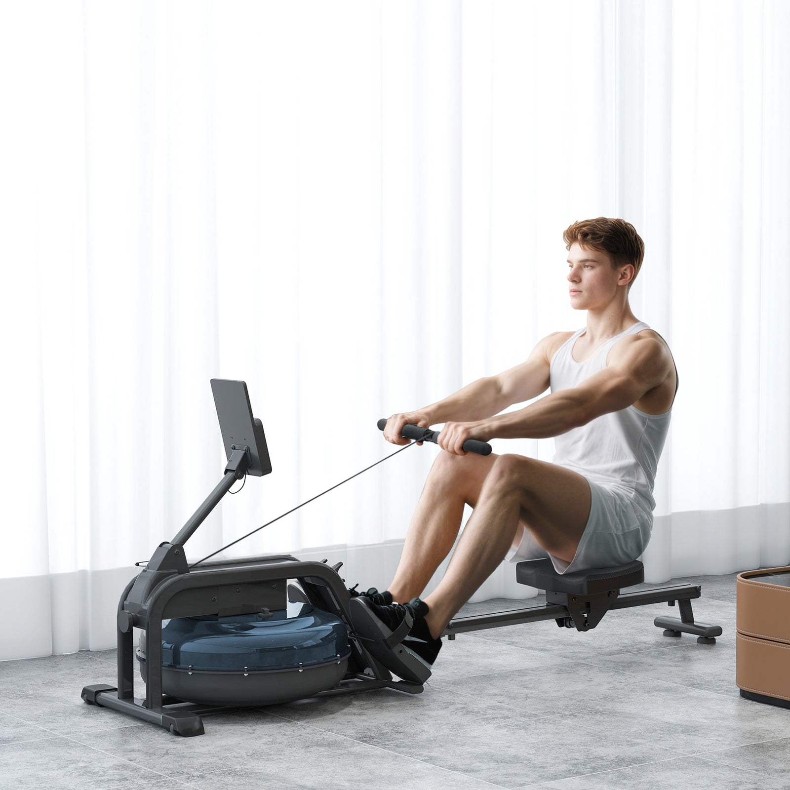 Water Rowing Machine With Adjustable Resistance, Vertical Storage