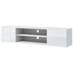 Floating Tv Unit For 60" With Shelves Cabinets | White