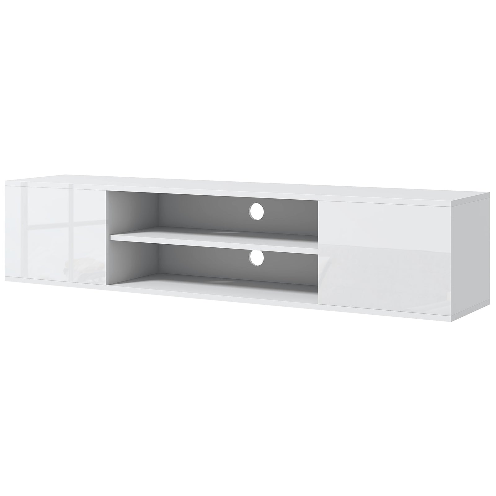Floating Tv Unit For 60" With Shelves Cabinets | White