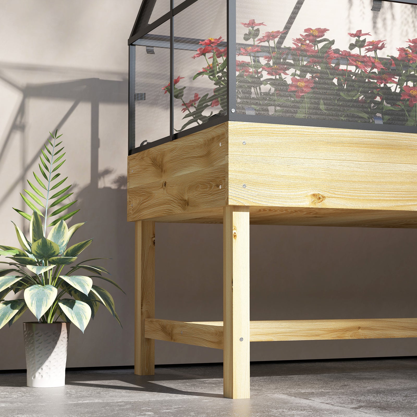 Raised Garden Bed W/ Cold Frame Greenhouse W/ Polycarbonate