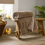 Burghley Extra Soft Faux Fur Throw 130x170cm – Chevron Pattern Decorative Blanket | 130cm x 170cm | Fawn