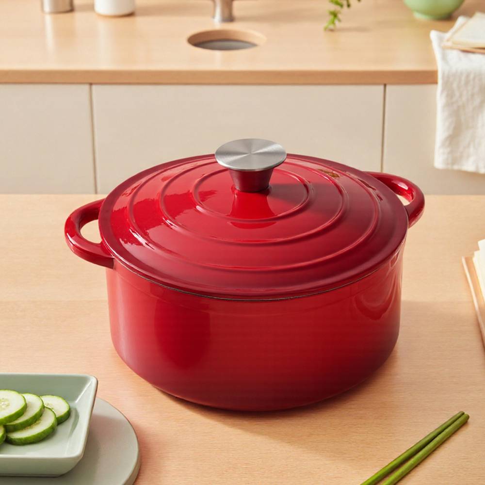 Enameled Cast Iron Dutch Oven With Lid, Heavy-duty Round Casserole Pot, Oven Safe Up To 500°f | 6L | Red