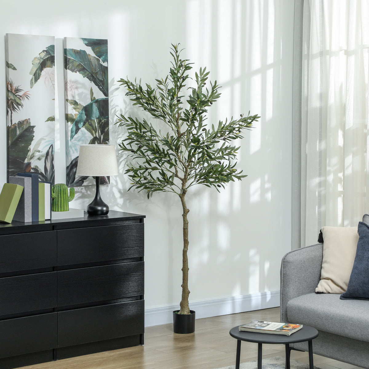 HOMCOM Indoor Artificial Plant, Faux Potted Silk Olive Tree, 180cm
