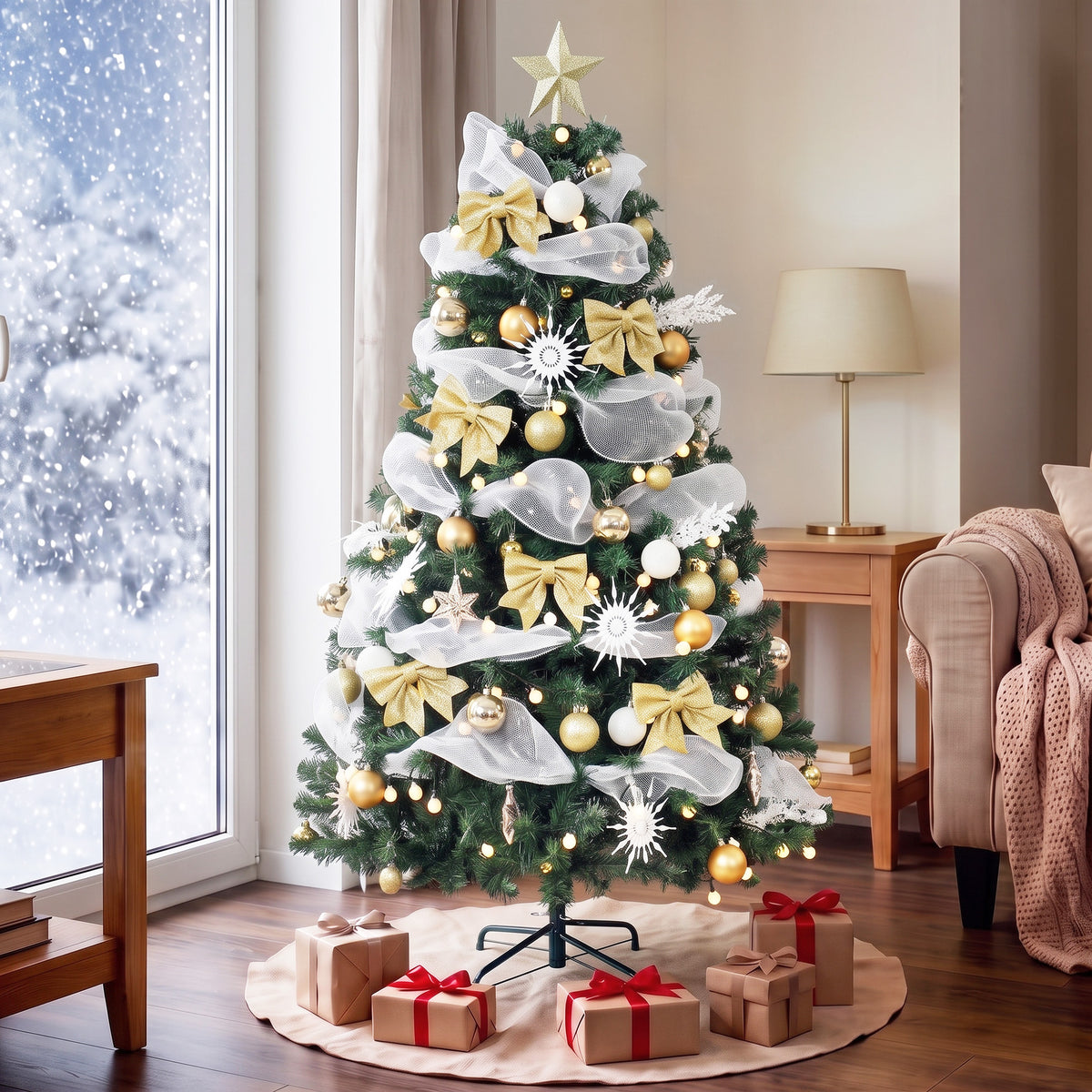 HOMCOM 5ft Pre-lit Christmas Tree With 150 Led Lights, 8 Modes, 450 Tips