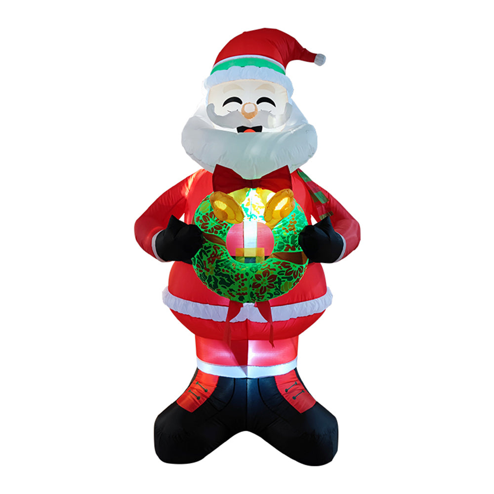 2.4 M Lighted Christmas Inflatable Model Santa Holding Wreath Decoration