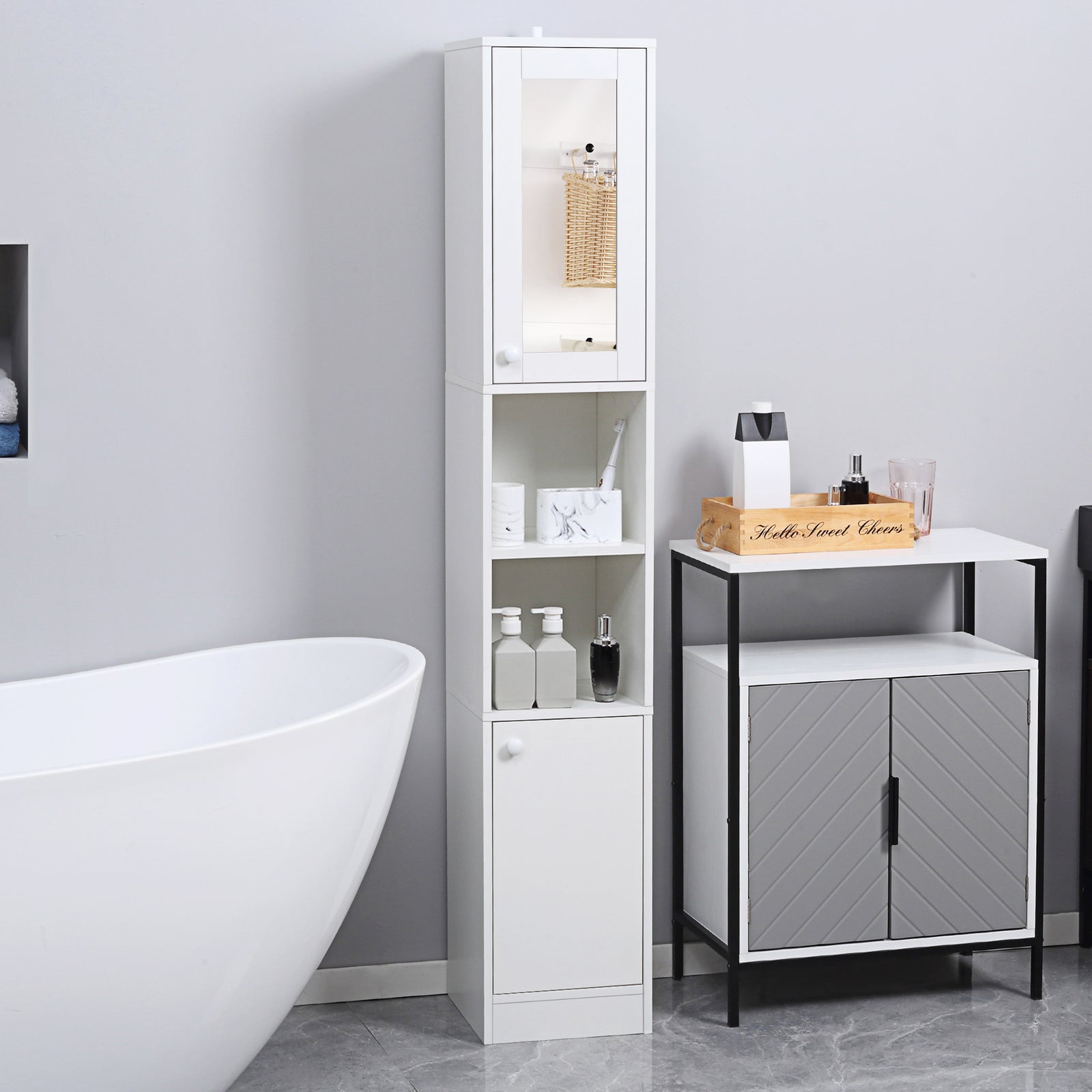 Tall Bathroom Storage Cabinet Freestanding With Mirror