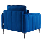 Contemporary Velvet Upholstered Armchair With Supportive Cushions | Blue
