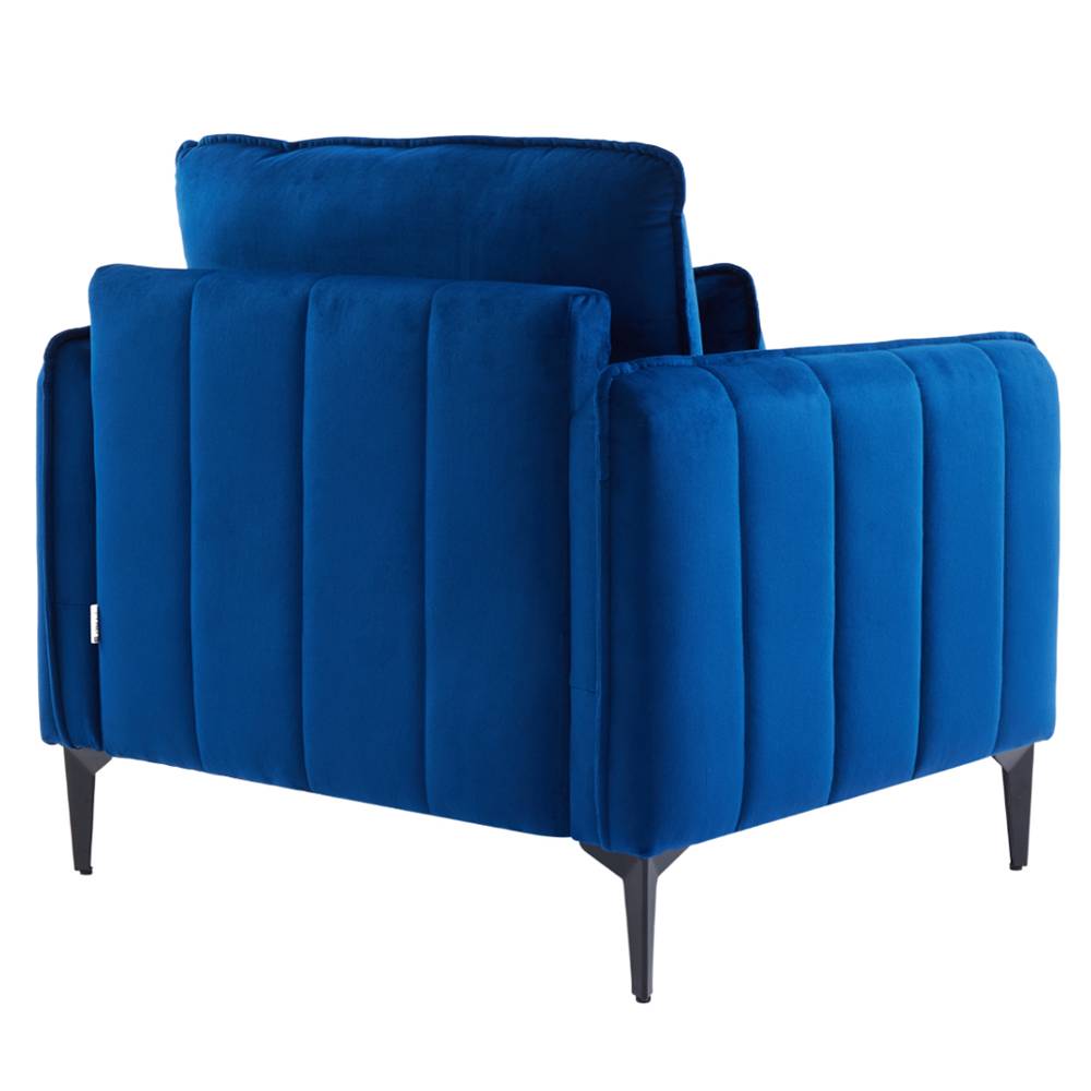 Contemporary Velvet Upholstered Armchair With Supportive Cushions | Blue