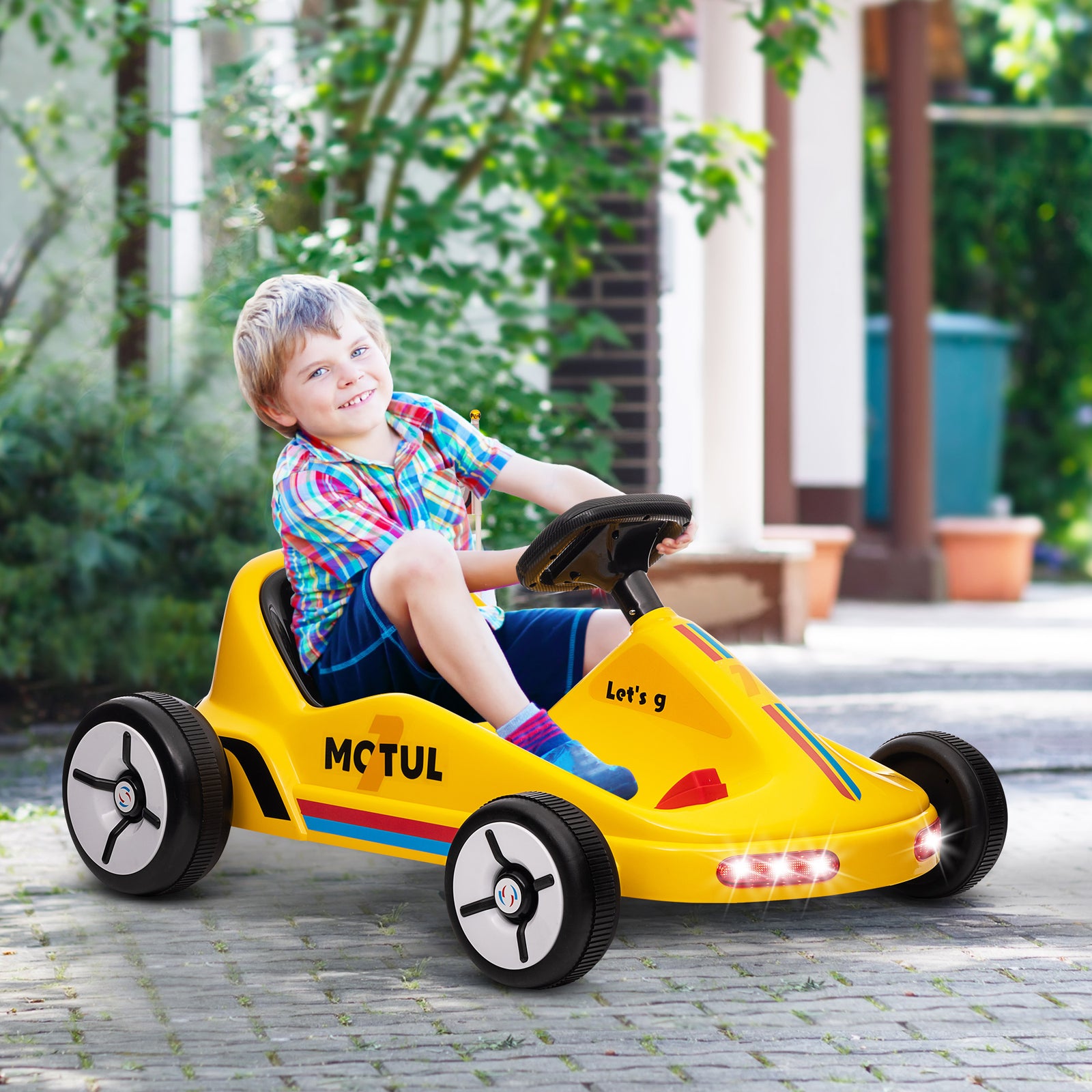 Aiyaplay 6v Electric Go Kart W/ Music, Light, Horn, For 3-5 Years | Yellow