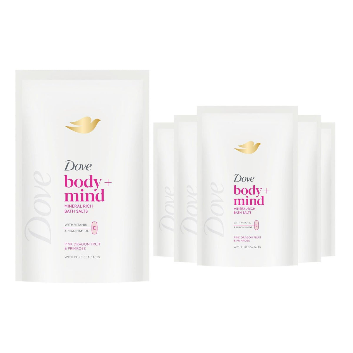 Body + Mind Mineral-rich Bath Salts, Dragon Fruit & Primrose, 400g | Set of 6