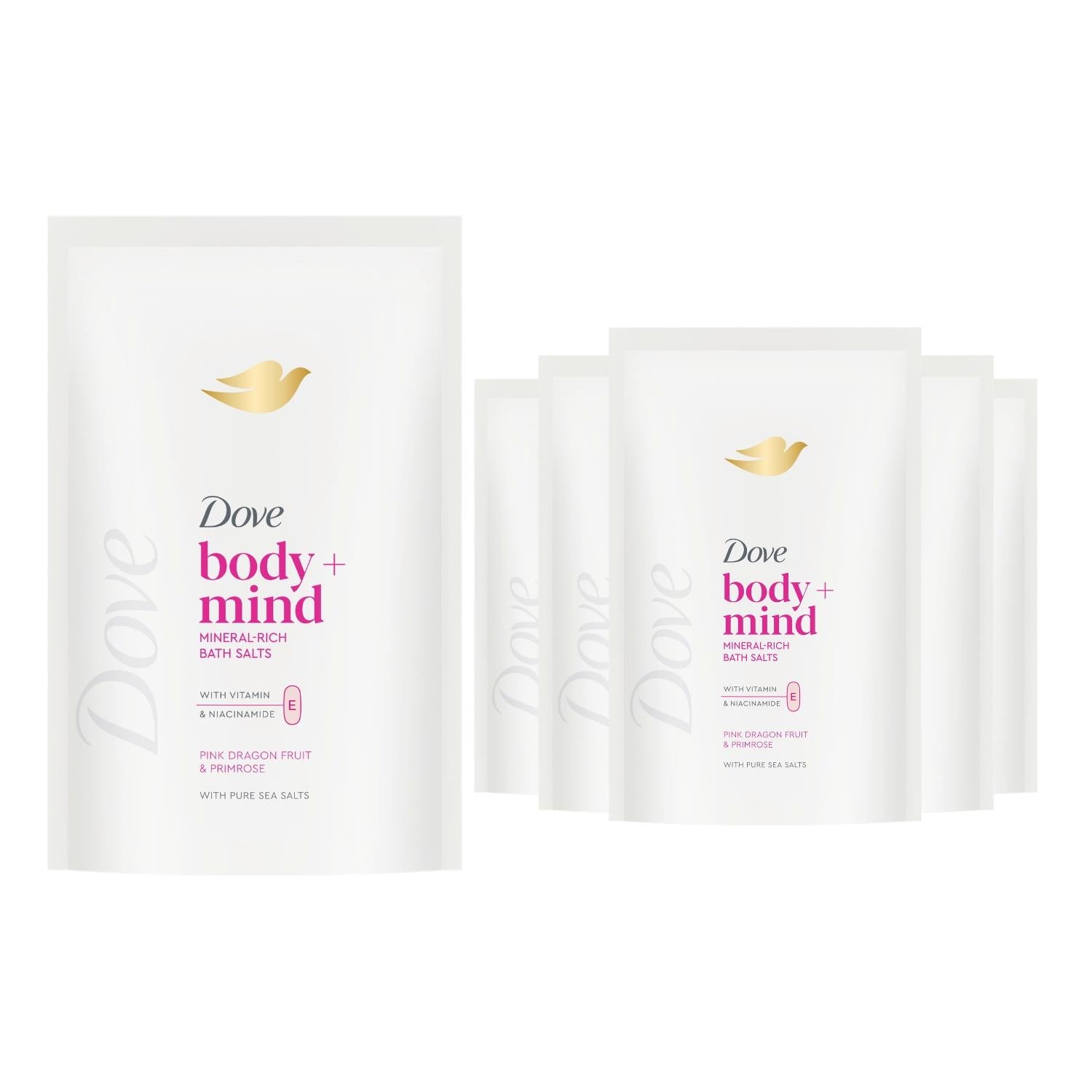 Body + Mind Mineral-rich Bath Salts, Dragon Fruit & Primrose, 400g | Set-of-6