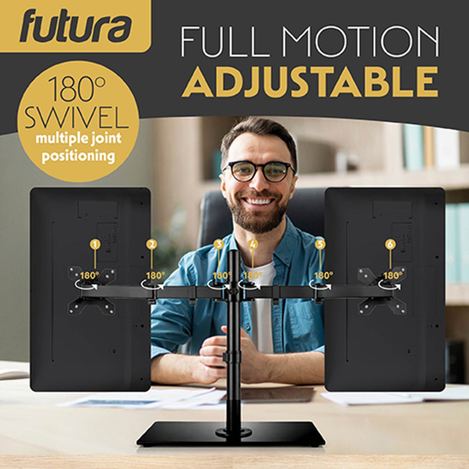 Futura Dual Monitor Stand 13 To 32 Inch Height Adjustable Freestanding Base Supports 8kg Per Arm
