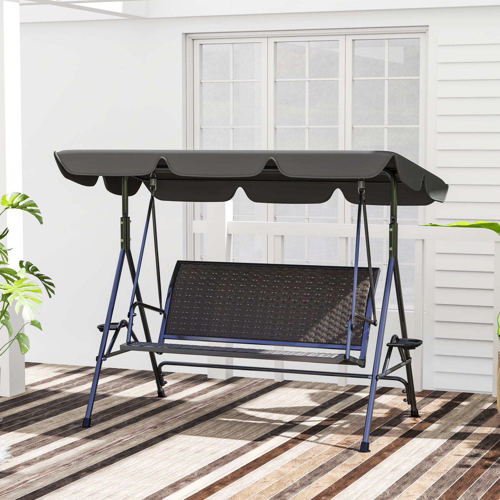 Rattan Swing Seat, Steel Frame, Grey
