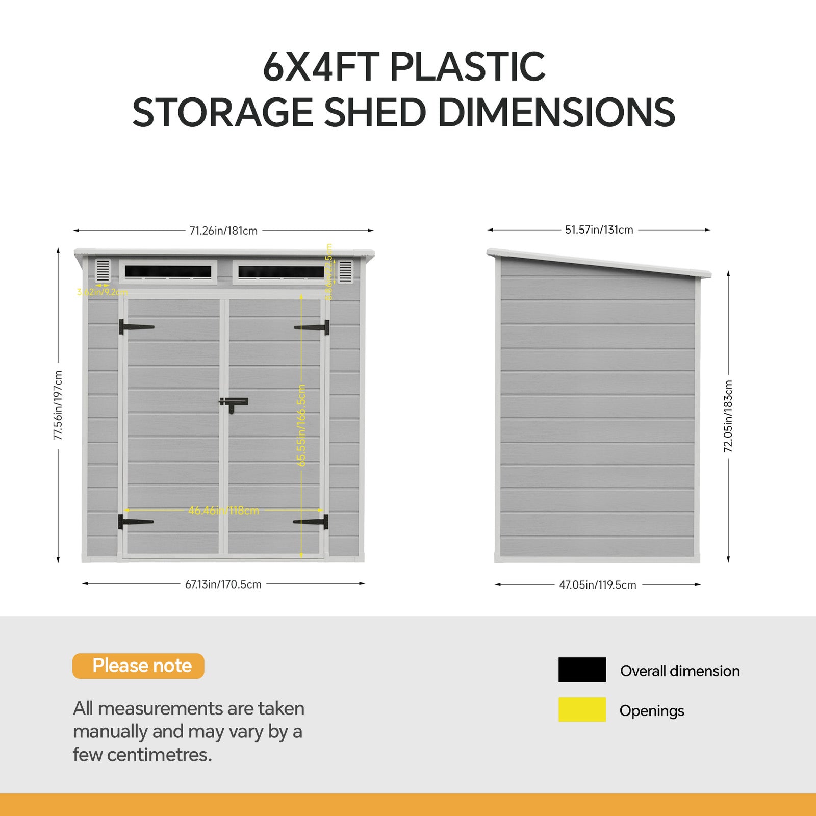 6 X 4ft Outdoor Garden Pent Roof Tool Storage Shed | Light Grey