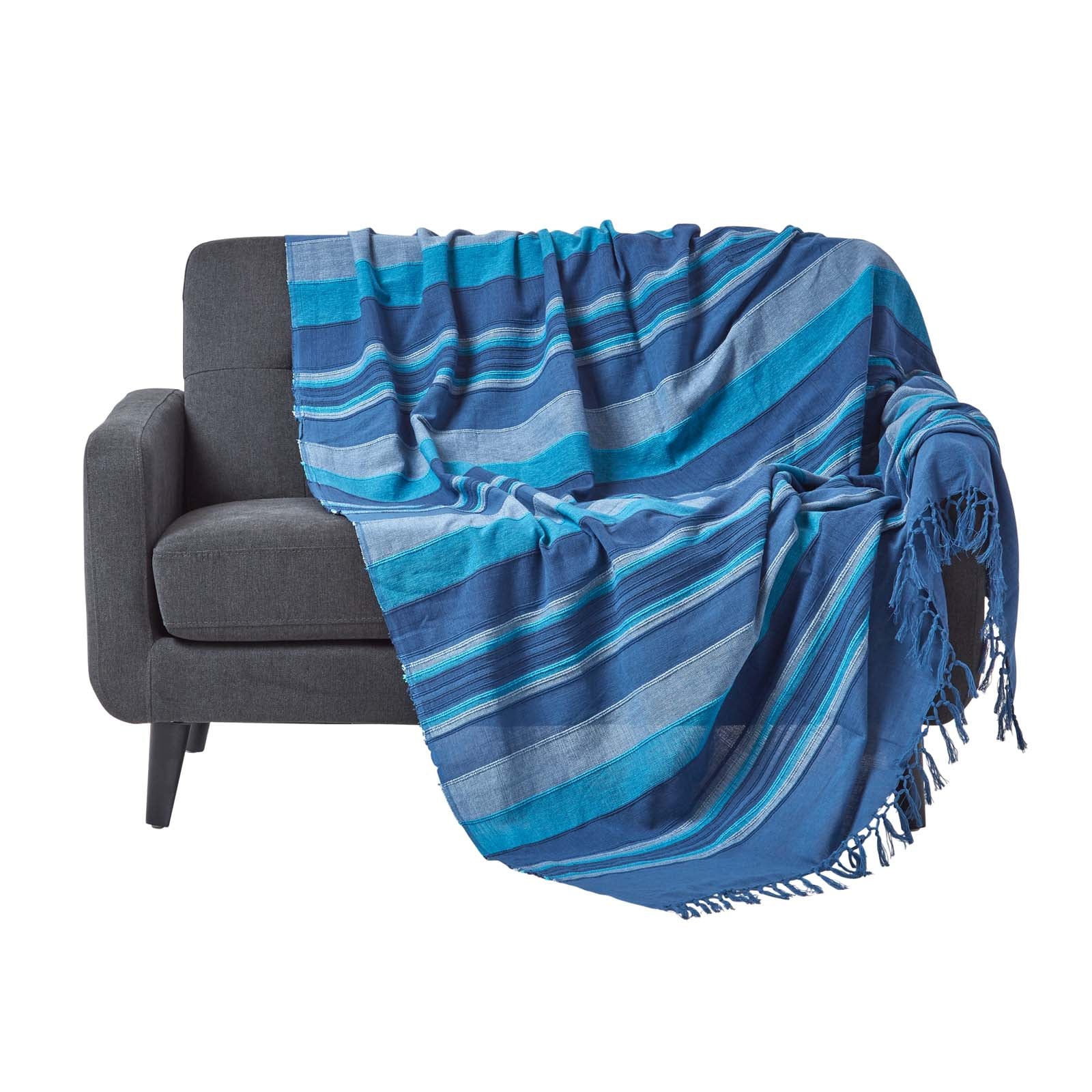 Cotton Morocco Striped Throw | 255cm x 360cm | Blue