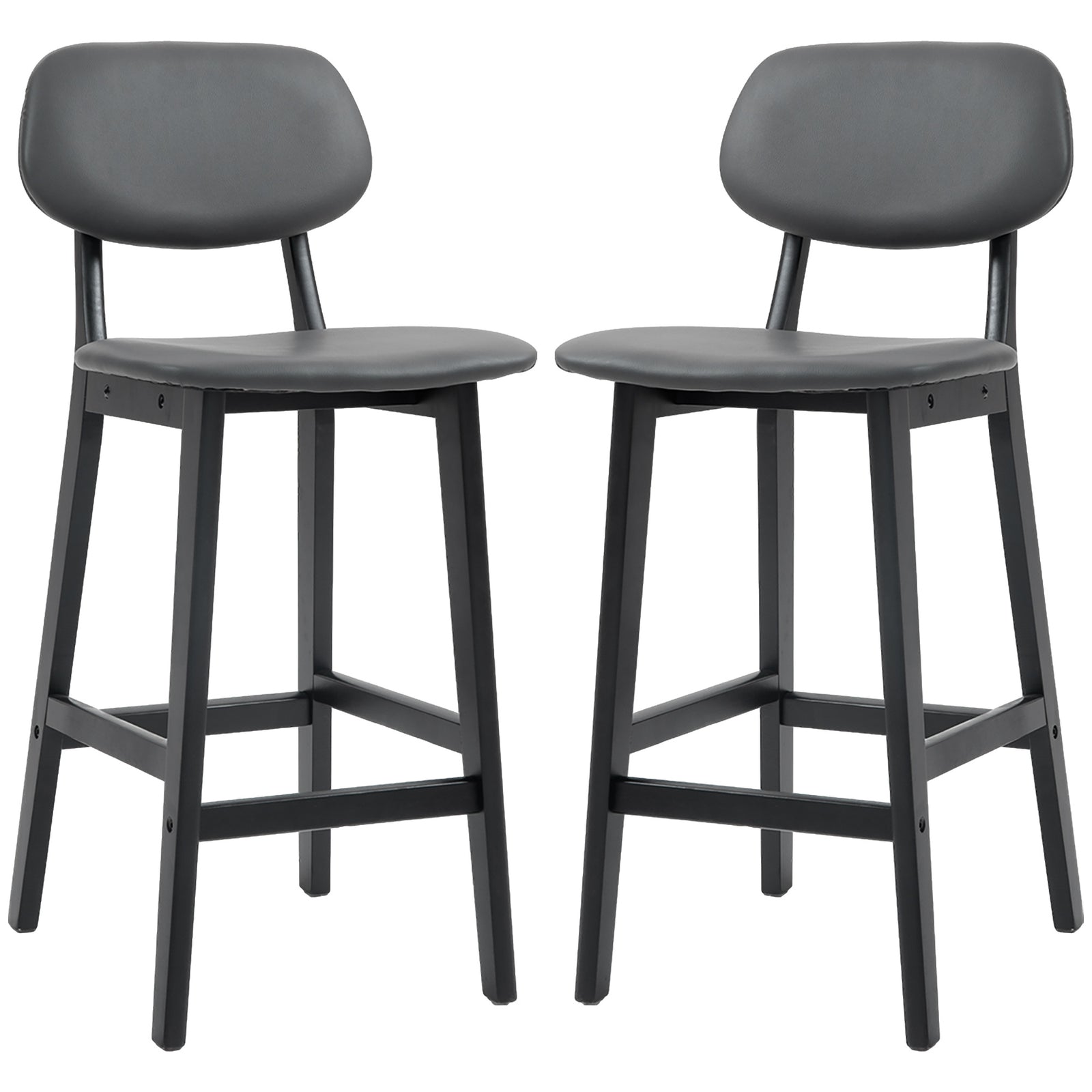 Breakfast Bar Stools Set W/ Pu Leather Wood | Dark Gray