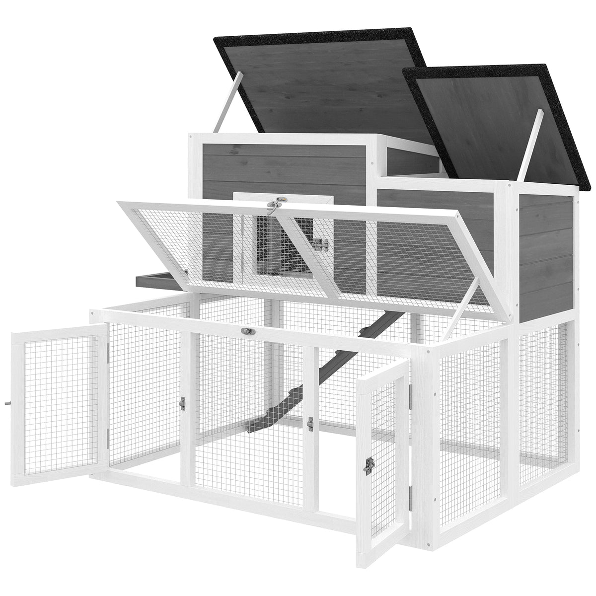PawHut Wooden Rabbit Hutch, Outdoor Bunny Cage With Waterproof Roof