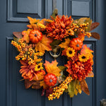 Artificial Chrysanthemum & Pumpkin Wreath, Autumnal