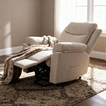 Ergonomic Chenille Single Sofa – Recline Up To 135°, Footrest, Side Pockets, Wood & Iron Frame | Beige