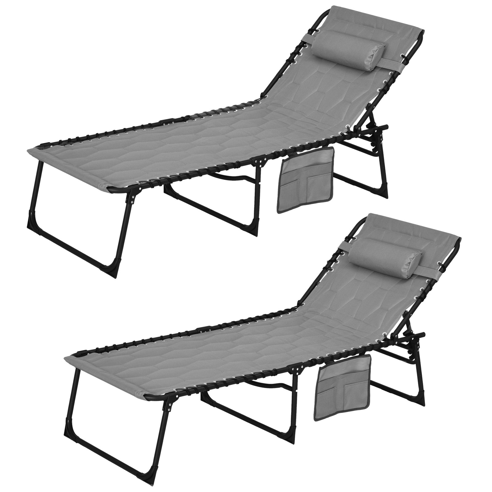 Foldable Sun Lounger Set W/ Padded Seat | Set-of-2