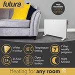 Electric Radiator Panel Heater Wall Mounted Or Floor Standing Bathroom Safe Timer And Thermostat Control | 1500w | White