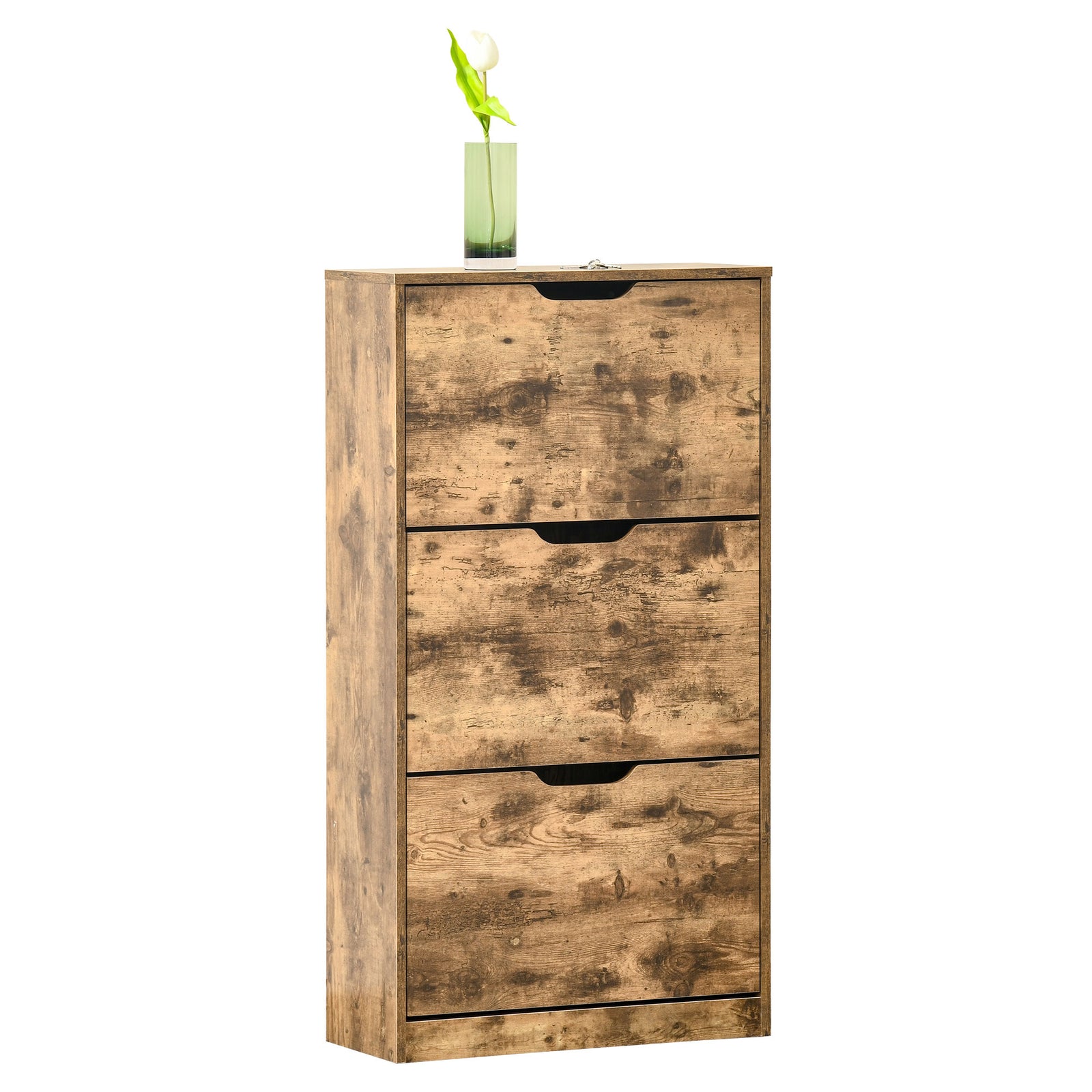 2/3 Drawer Shoe Cabinet Industrial Shoe Cupboard Flip Door | Large | Brown