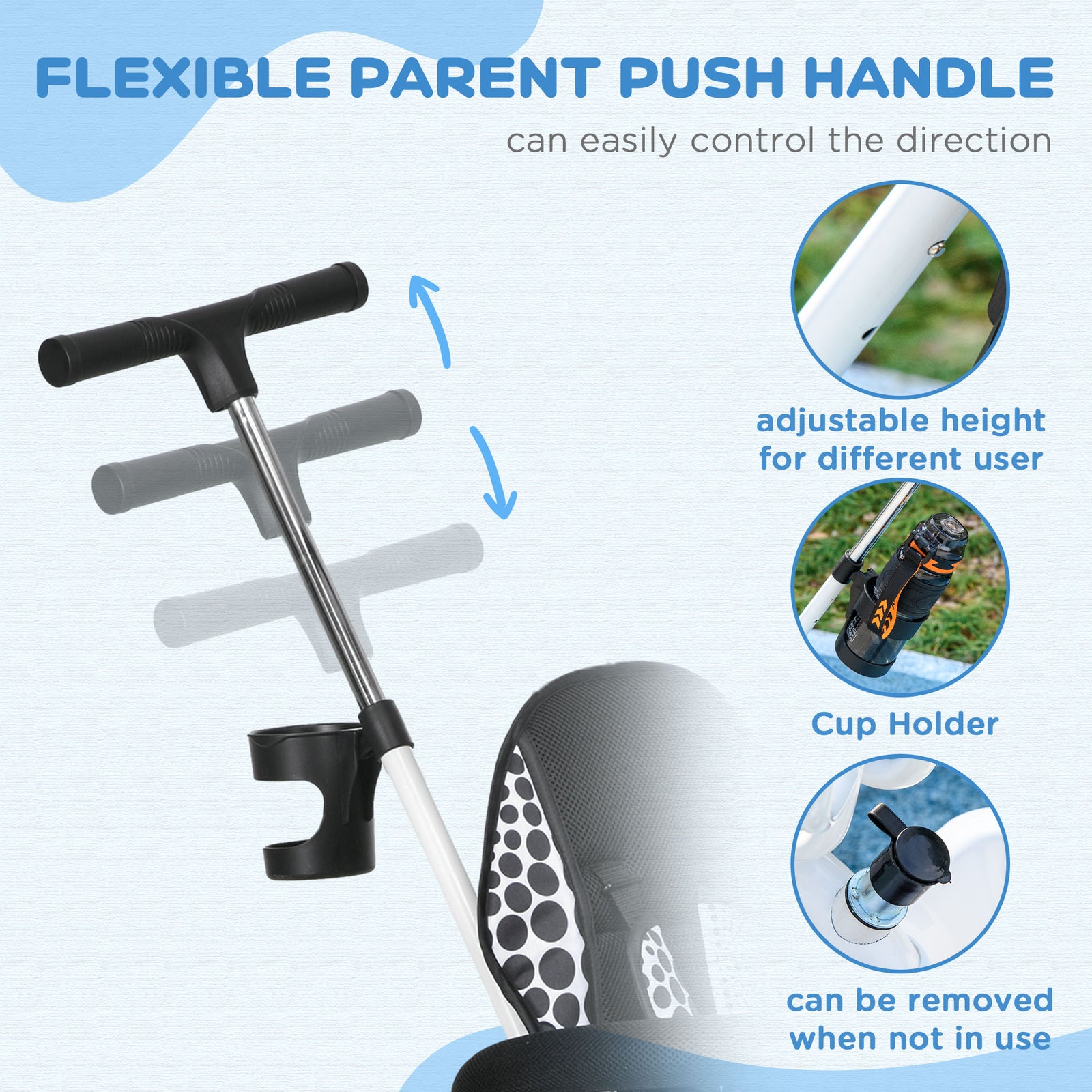 6 In 1 Kids Tricycle W/ Removable Handle For 1.5+ Year | White